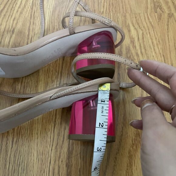NWT SCHUTZ honey beige Taryn leather strappy pink block strappy heels size 9 - Picture 4 of 7
